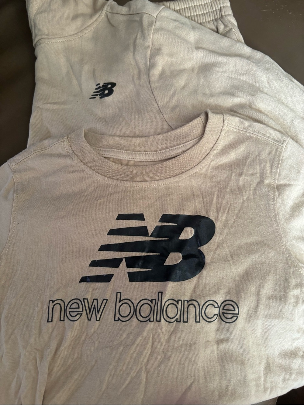 New Balance Beige Tee with Black Logo